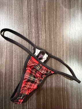 Dreamgirl Red Plaid G-String Thong with Black Trim